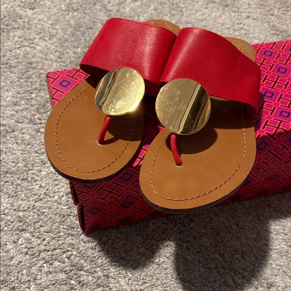 Tory Burch Red and Gold Sandals - Picture 2 of 7
